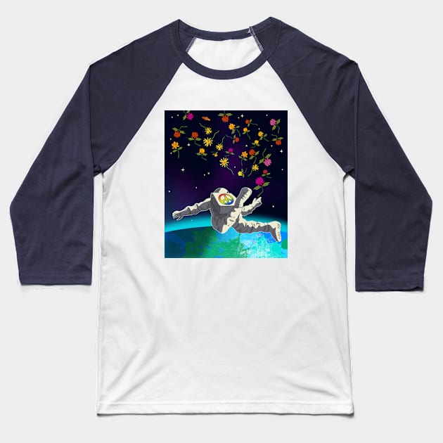 Flower Astronaut Baseball T-Shirt by Dragonbudgie